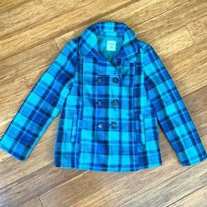 NEW OLD NAVY Girls Blues/Brown Wool Plaid Peacoat Size Large 10/12